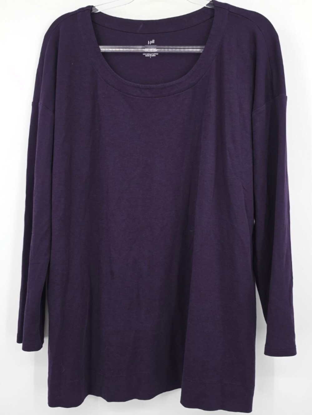 J. Jill Simply Supima Scoop Neck Tunic Top Large Deep Purple Long Sleeve